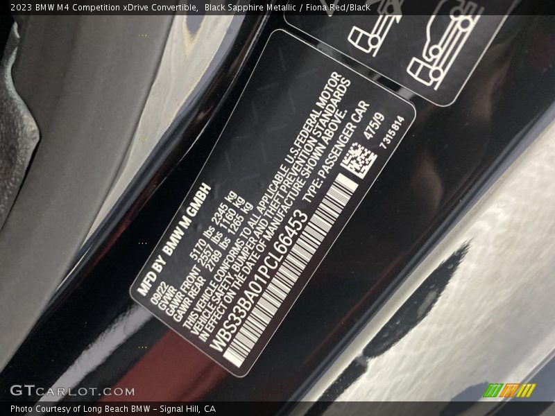 2023 M4 Competition xDrive Convertible Black Sapphire Metallic Color Code 475