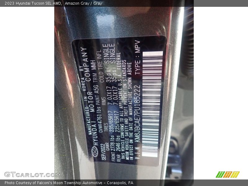 2023 Tucson SEL AWD Amazon Gray Color Code A5G