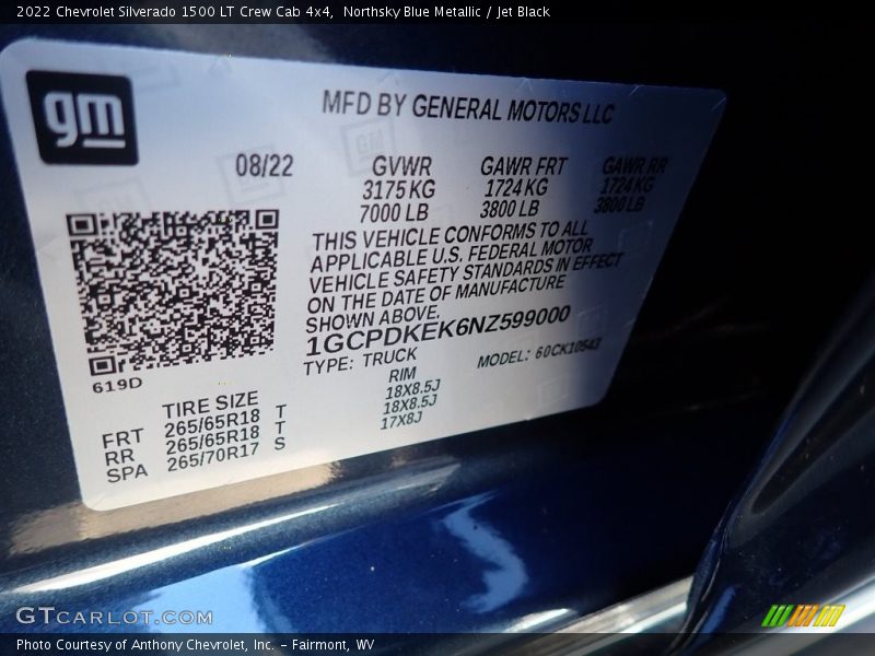 Northsky Blue Metallic / Jet Black 2022 Chevrolet Silverado 1500 LT Crew Cab 4x4