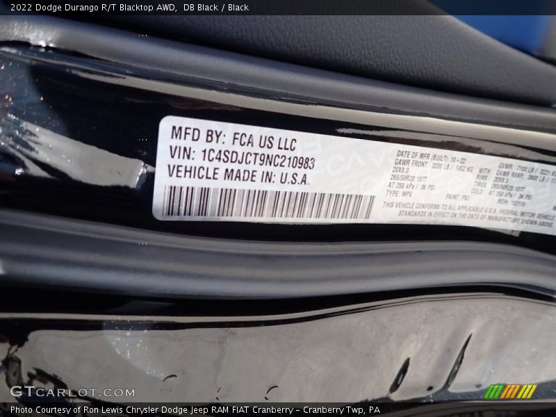 DB Black / Black 2022 Dodge Durango R/T Blacktop AWD
