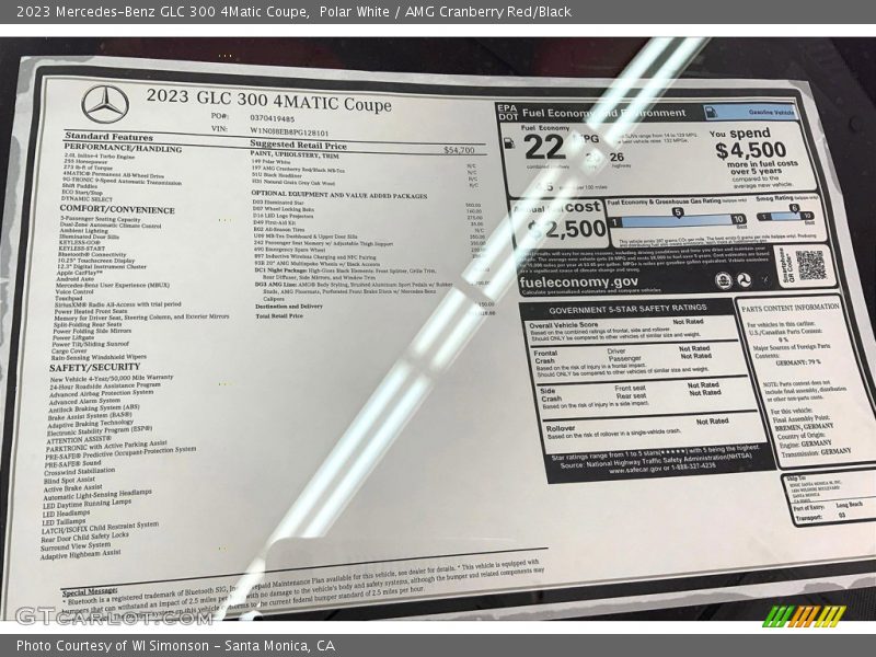  2023 GLC 300 4Matic Coupe Window Sticker