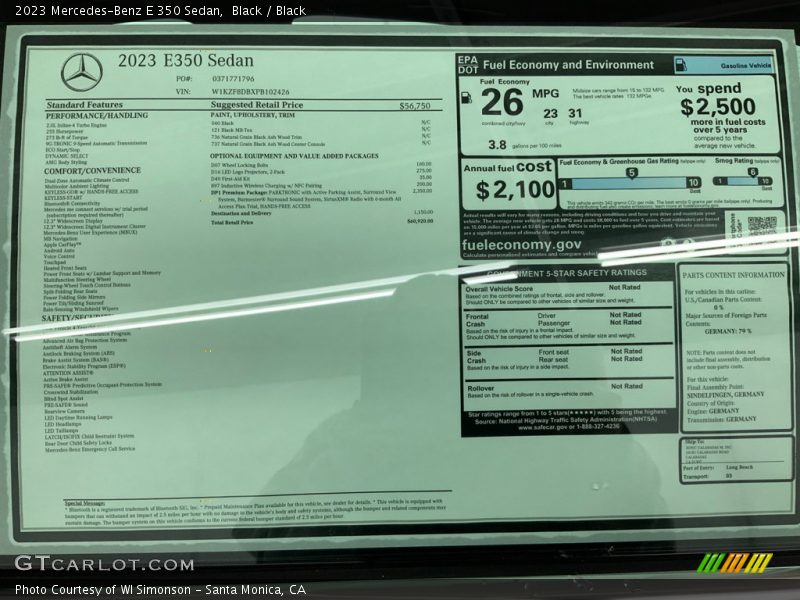  2023 E 350 Sedan Window Sticker