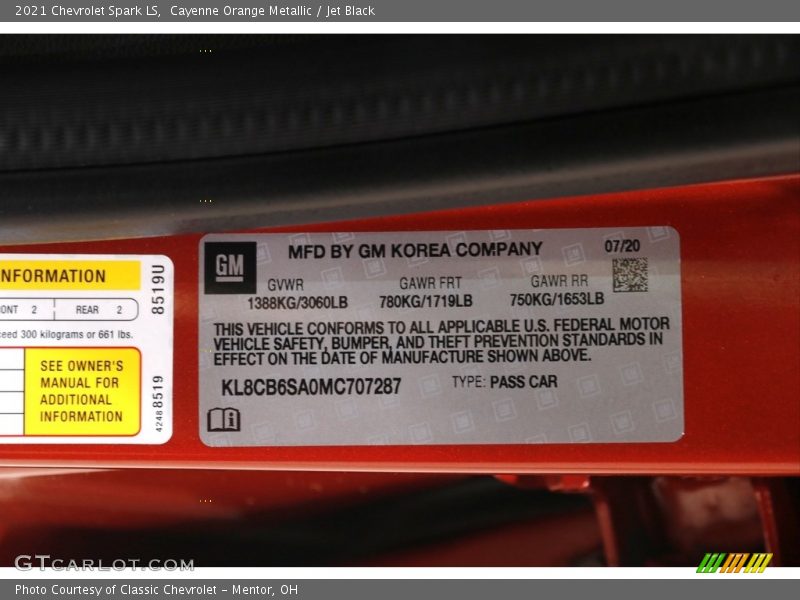 Cayenne Orange Metallic / Jet Black 2021 Chevrolet Spark LS