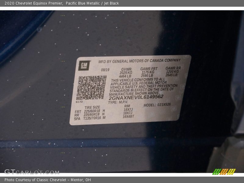 Pacific Blue Metallic / Jet Black 2020 Chevrolet Equinox Premier