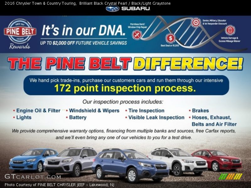 Brilliant Black Crystal Pearl / Black/Light Graystone 2016 Chrysler Town & Country Touring