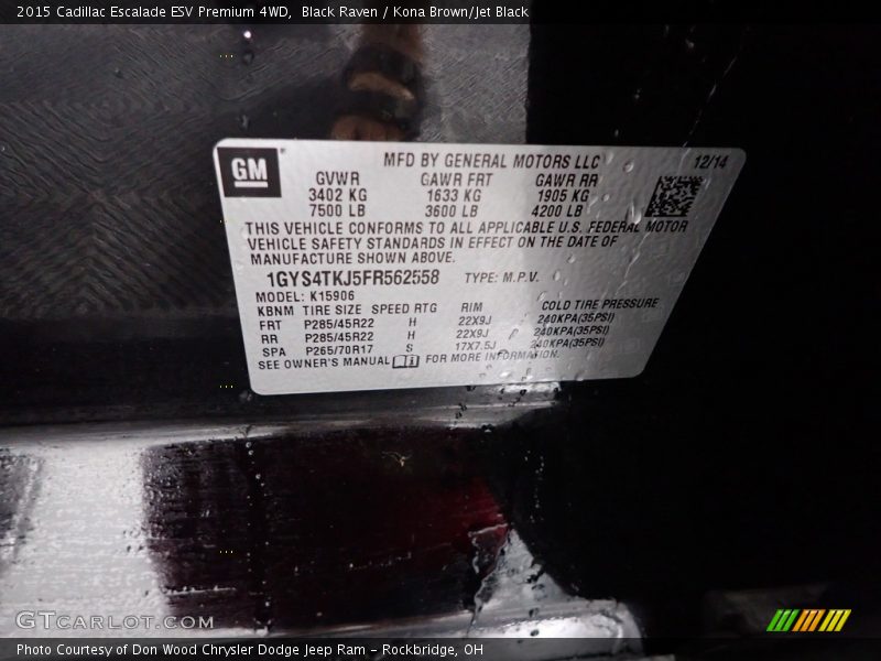 Black Raven / Kona Brown/Jet Black 2015 Cadillac Escalade ESV Premium 4WD