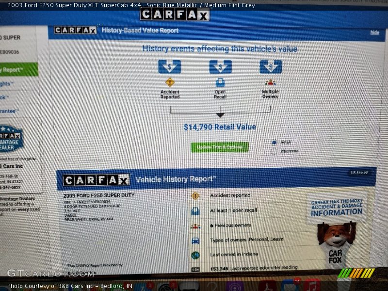 Sonic Blue Metallic / Medium Flint Grey 2003 Ford F250 Super Duty XLT SuperCab 4x4
