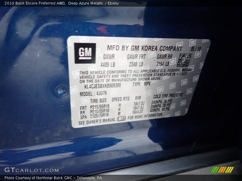Deep Azure Metallic / Ebony 2019 Buick Encore Preferred AWD