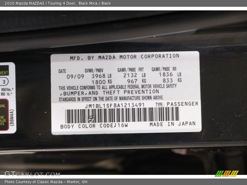 Black Mica / Black 2010 Mazda MAZDA3 i Touring 4 Door
