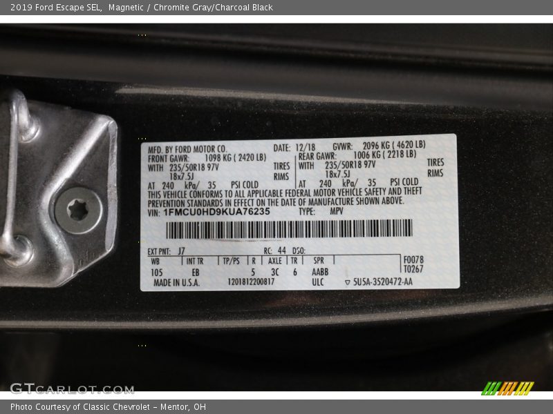 Magnetic / Chromite Gray/Charcoal Black 2019 Ford Escape SEL