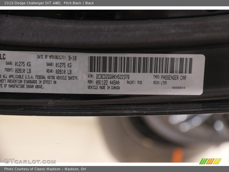 Pitch Black / Black 2019 Dodge Challenger SXT AWD