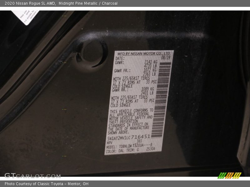 2020 Rogue SL AWD Midnight Pine Metallic Color Code DAL