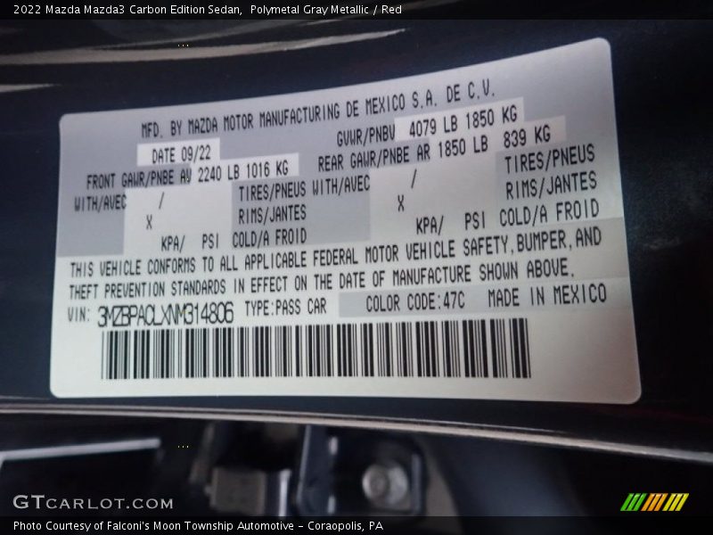 Polymetal Gray Metallic / Red 2022 Mazda Mazda3 Carbon Edition Sedan