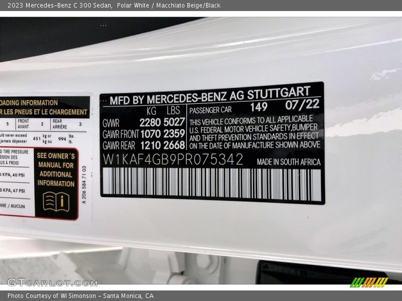 2023 C 300 Sedan Polar White Color Code 149