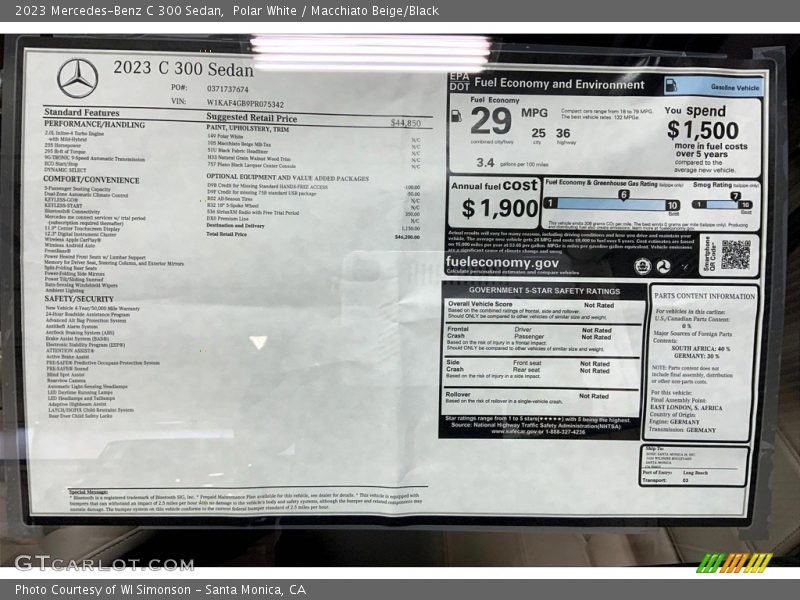  2023 C 300 Sedan Window Sticker