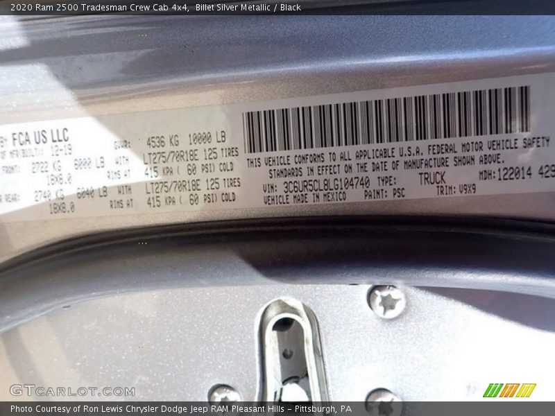 Billet Silver Metallic / Black 2020 Ram 2500 Tradesman Crew Cab 4x4
