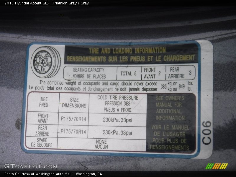 Info Tag of 2015 Accent GLS