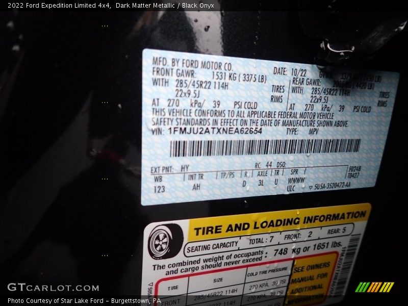 2022 Expedition Limited 4x4 Dark Matter Metallic Color Code HY