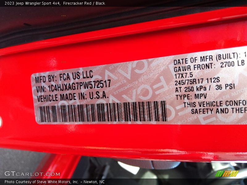Firecracker Red / Black 2023 Jeep Wrangler Sport 4x4