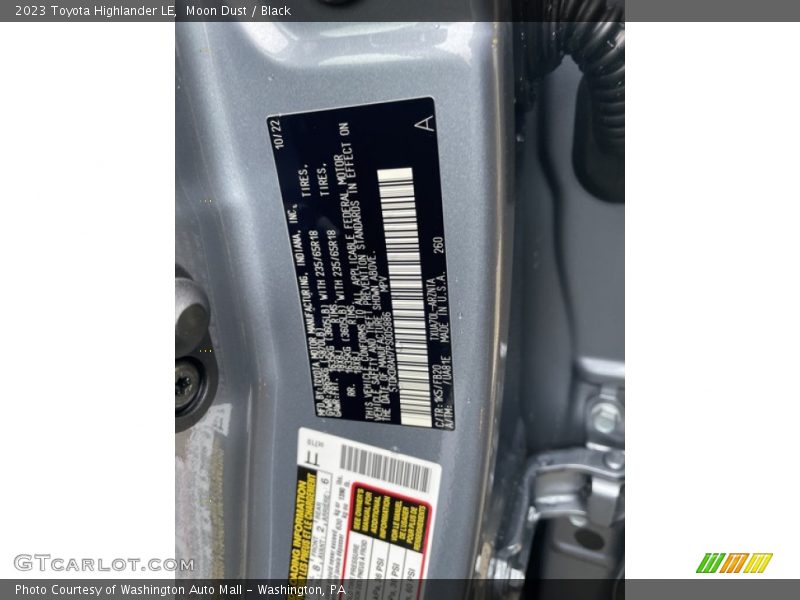 2023 Highlander LE Moon Dust Color Code 1K5