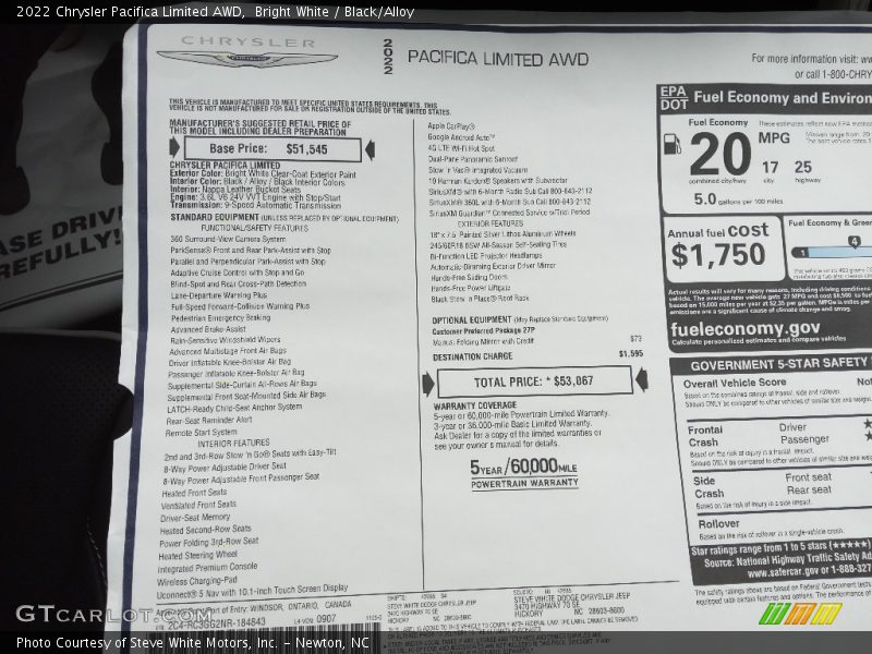 Bright White / Black/Alloy 2022 Chrysler Pacifica Limited AWD