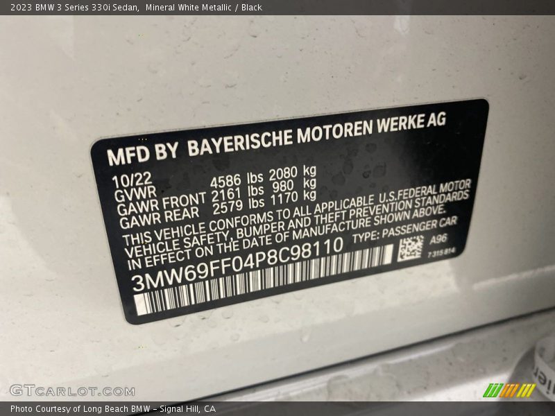 Mineral White Metallic / Black 2023 BMW 3 Series 330i Sedan
