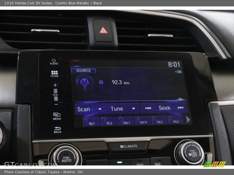 Cosmic Blue Metallic / Black 2016 Honda Civic EX Sedan