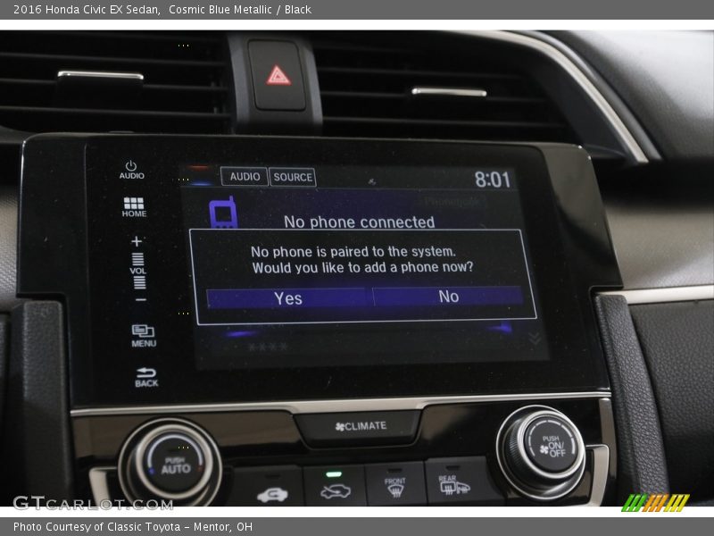 Cosmic Blue Metallic / Black 2016 Honda Civic EX Sedan