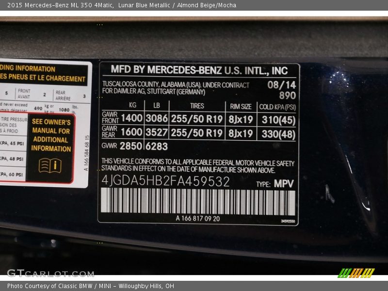 Lunar Blue Metallic / Almond Beige/Mocha 2015 Mercedes-Benz ML 350 4Matic