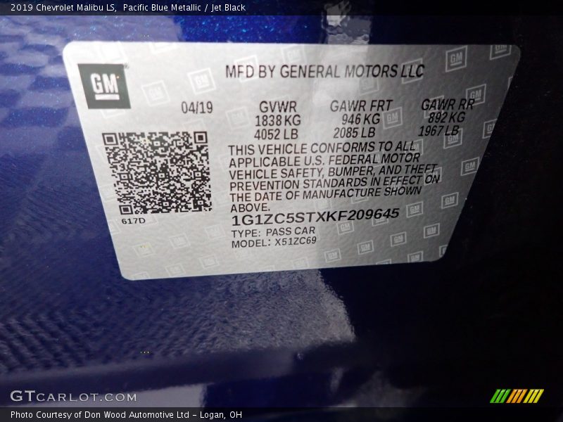 Pacific Blue Metallic / Jet Black 2019 Chevrolet Malibu LS