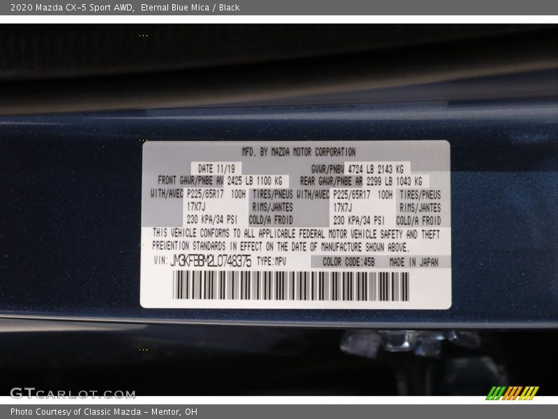 Eternal Blue Mica / Black 2020 Mazda CX-5 Sport AWD