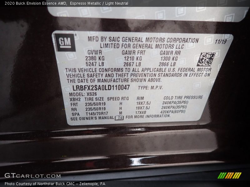Espresso Metallic / Light Neutral 2020 Buick Envision Essence AWD