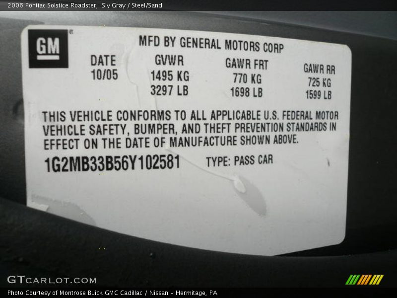 Sly Gray / Steel/Sand 2006 Pontiac Solstice Roadster