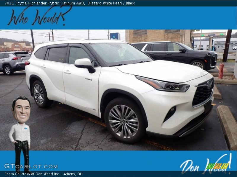 Blizzard White Pearl / Black 2021 Toyota Highlander Hybrid Platinum AWD