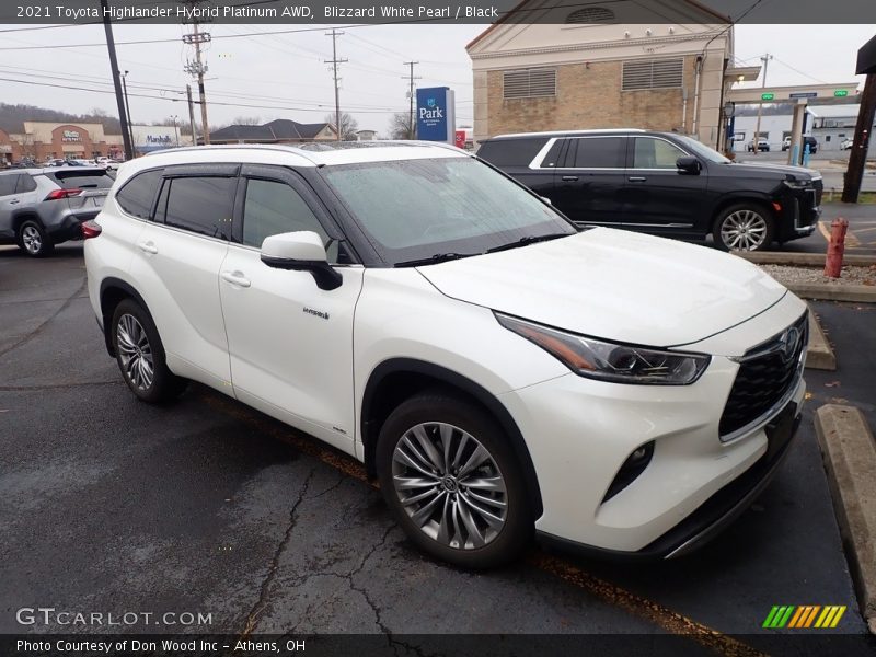 Blizzard White Pearl / Black 2021 Toyota Highlander Hybrid Platinum AWD
