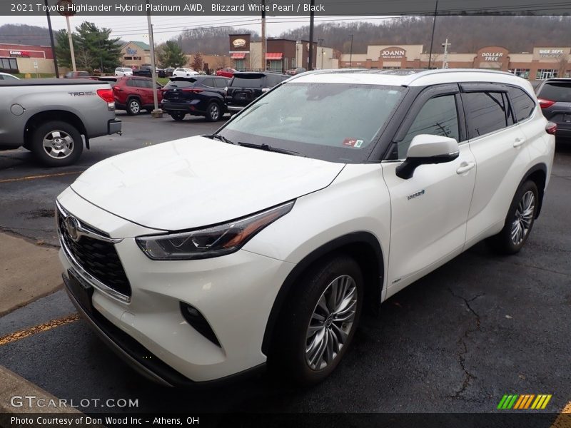 Blizzard White Pearl / Black 2021 Toyota Highlander Hybrid Platinum AWD