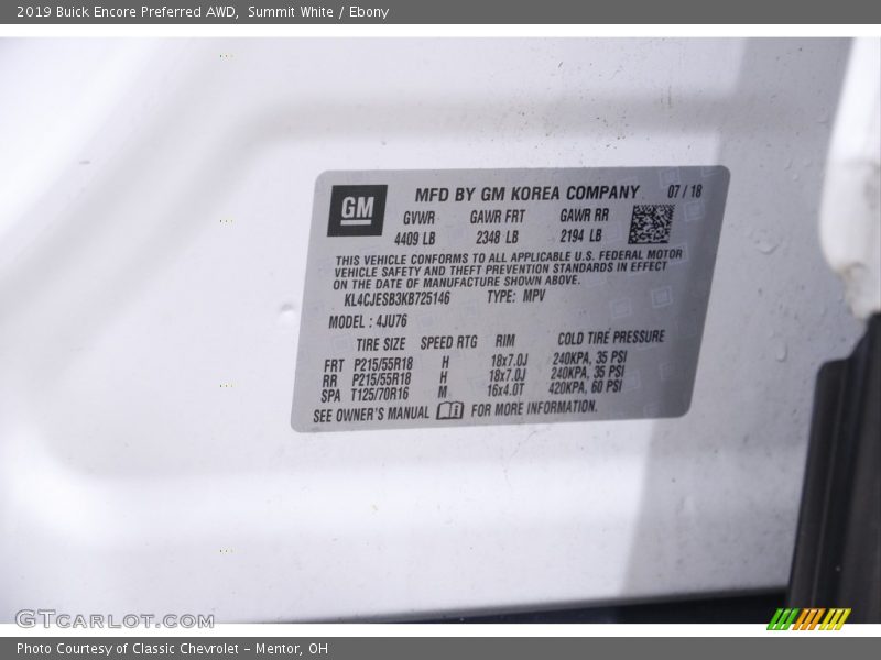 Summit White / Ebony 2019 Buick Encore Preferred AWD