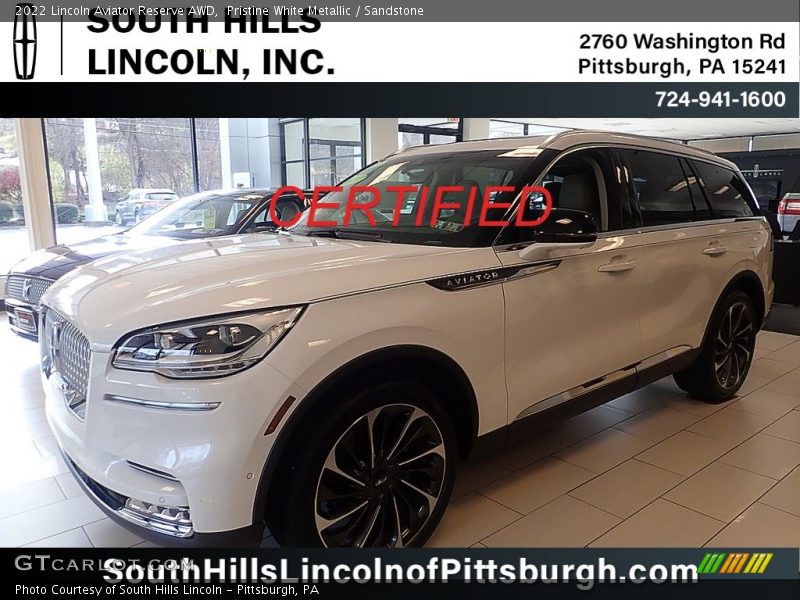 Pristine White Metallic / Sandstone 2022 Lincoln Aviator Reserve AWD