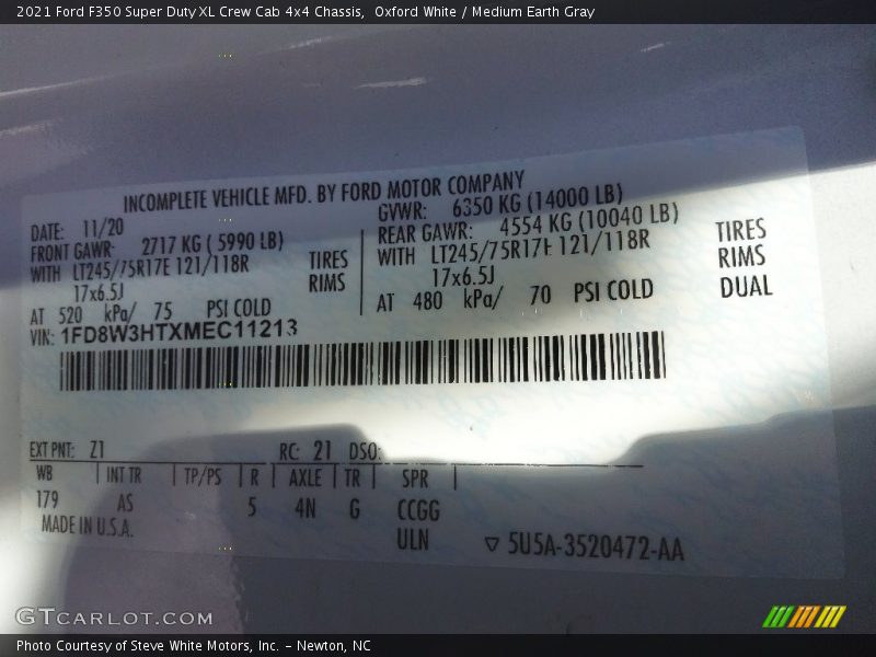 Oxford White / Medium Earth Gray 2021 Ford F350 Super Duty XL Crew Cab 4x4 Chassis