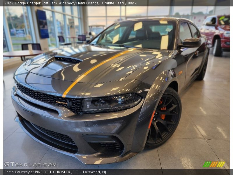 Front 3/4 View of 2022 Charger Scat Pack Widebody Hemi Orange
