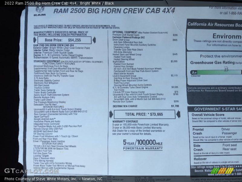 Bright White / Black 2022 Ram 2500 Big Horn Crew Cab 4x4
