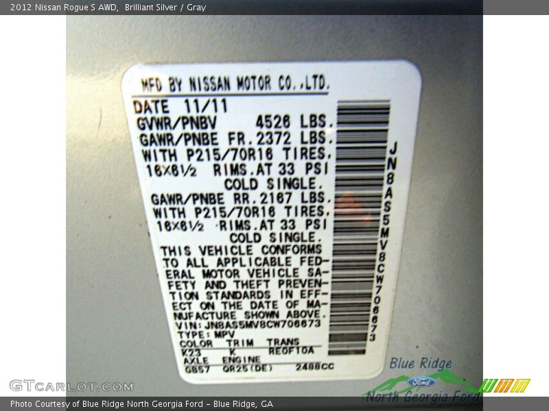 Brilliant Silver / Gray 2012 Nissan Rogue S AWD