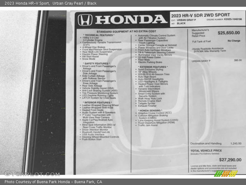 Urban Gray Pearl / Black 2023 Honda HR-V Sport