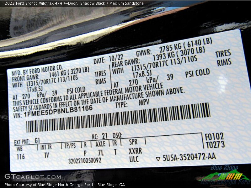 Shadow Black / Medium Sandstone 2022 Ford Bronco Wildtrak 4x4 4-Door