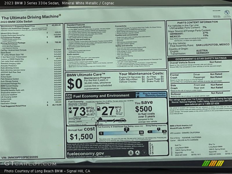 Mineral White Metallic / Cognac 2023 BMW 3 Series 330e Sedan