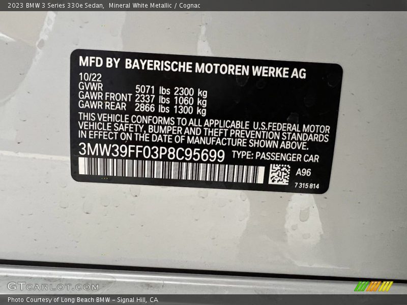Mineral White Metallic / Cognac 2023 BMW 3 Series 330e Sedan
