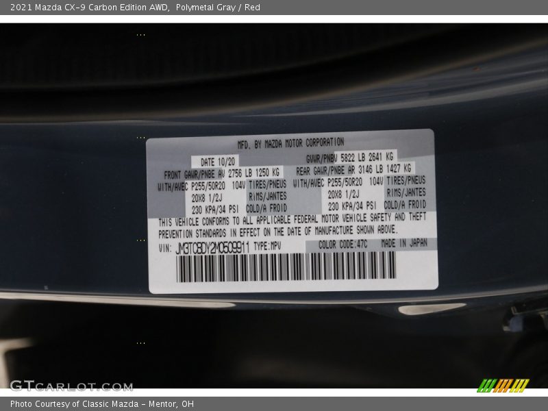 Polymetal Gray / Red 2021 Mazda CX-9 Carbon Edition AWD