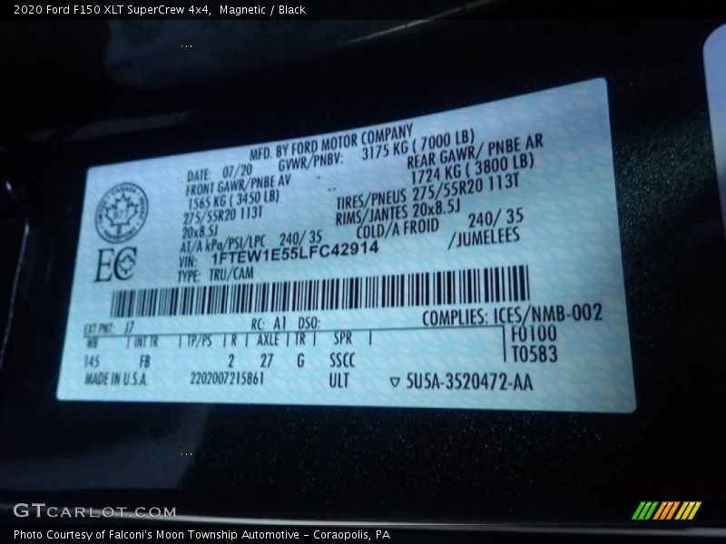 Magnetic / Black 2020 Ford F150 XLT SuperCrew 4x4
