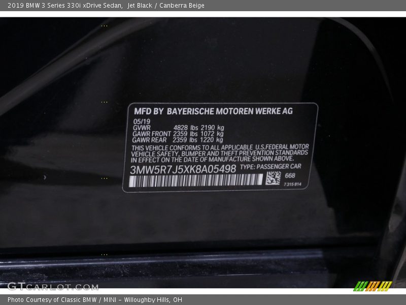 2019 3 Series 330i xDrive Sedan Jet Black Color Code 668