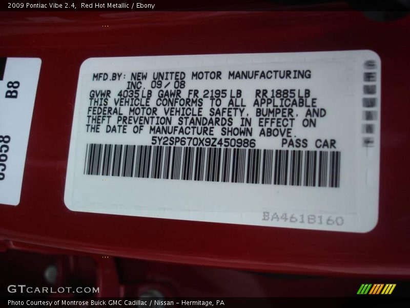 Red Hot Metallic / Ebony 2009 Pontiac Vibe 2.4